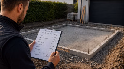 Fundament für Garage mit Bodenplatte und Kostenübersicht bei Einfamilienhaus